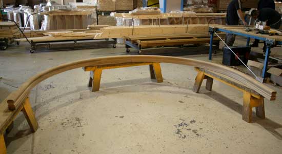 Curved Oak handrail and baserail section