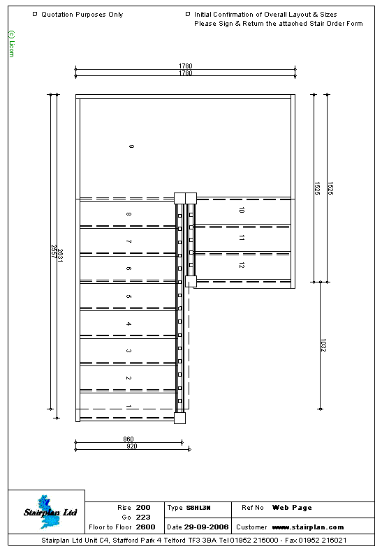 S8HL3N Half landing staircase