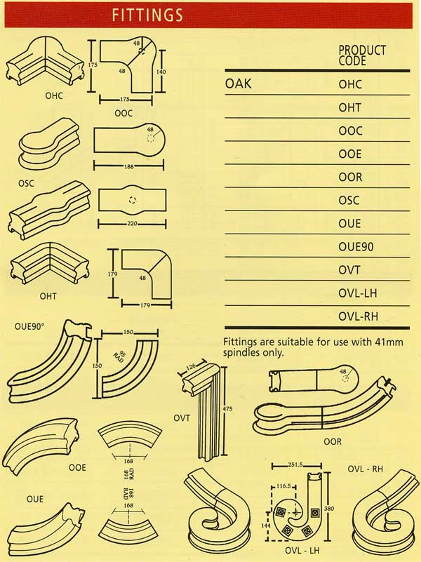 Oak OHR Handrail fittings stair parts